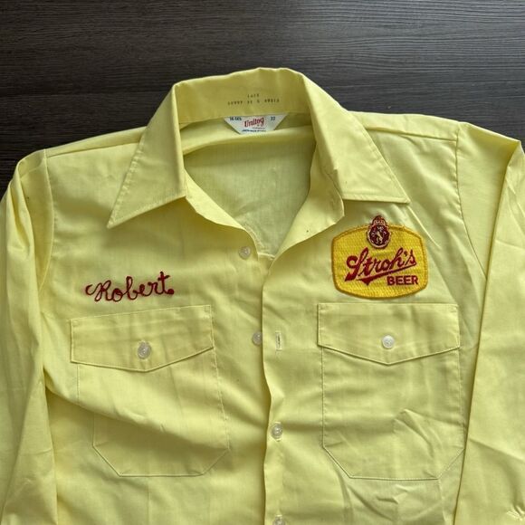 VTG Unitog Strohs Beer Work Shirt Men's 14-14 1/2 Small Long Sleeve Chainstitch - Picture 3 of 8